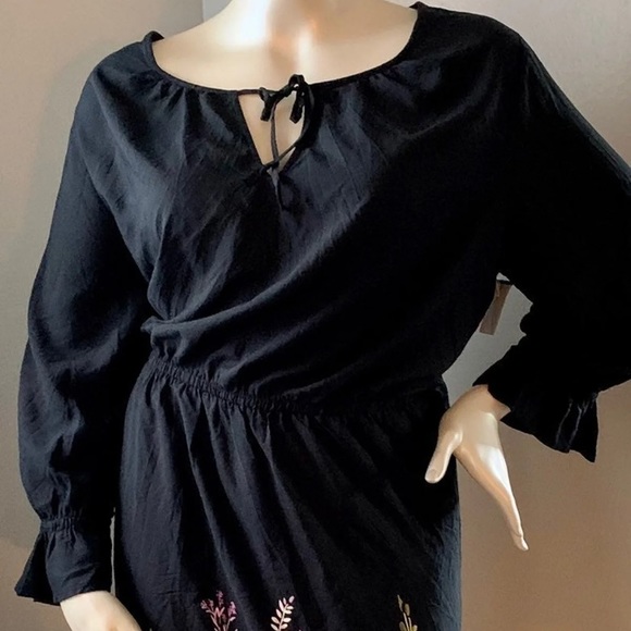 NEW 3x 22w Olive Green Red Gold Wildflower Peasant Sleeve Boho Black Dress - Picture 2 of 6